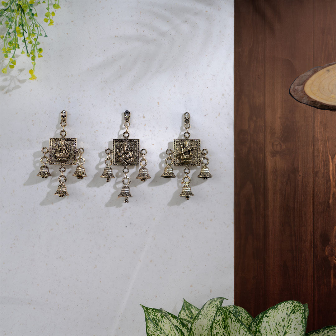 Brass Ganesh Lakshmi Saraswati Latkan With Bells