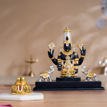 Balaji Charan with Shanku Chakra Namam – Gold Plated (2 Inch) with Gajalakshmi Tirupati Balaji Murti - Gold & Silver Plated (9 Inch) - Combo