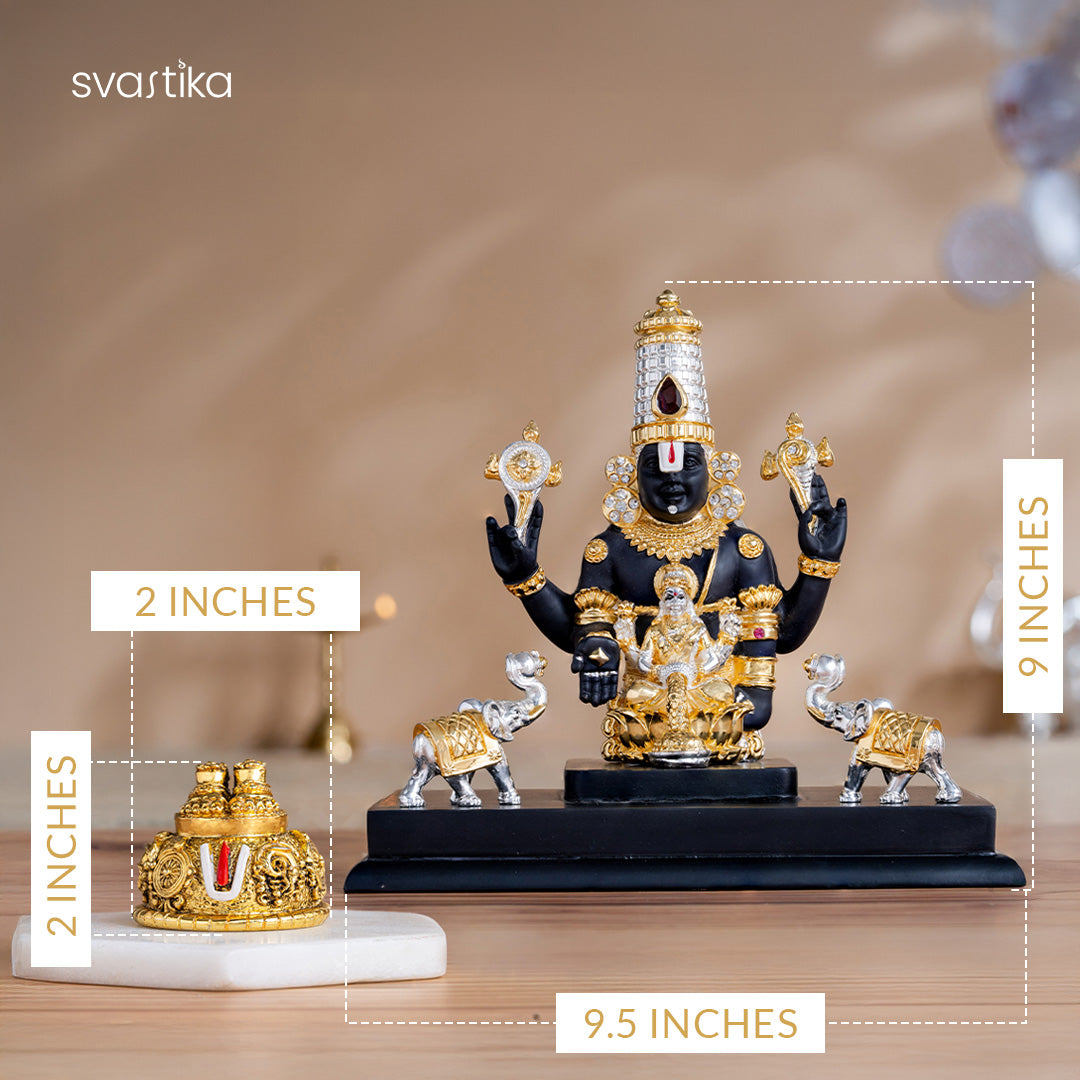 Balaji Charan with Shanku Chakra Namam – Gold Plated (2 Inch) with Gajalakshmi Tirupati Balaji Murti - Gold & Silver Plated (9 Inch) - Combo
