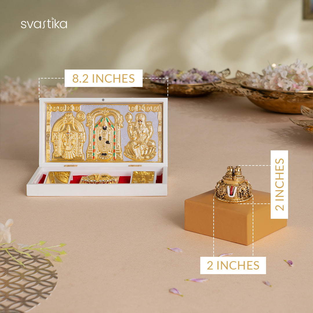 Balaji Charan with Shanku Chakra Namam – Gold Plated (2 Inch) with Balaji Pocket Temple - Gold Plated (Small) - Combo