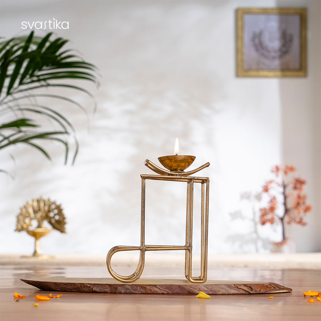 Brass Maa Symbol Diya 