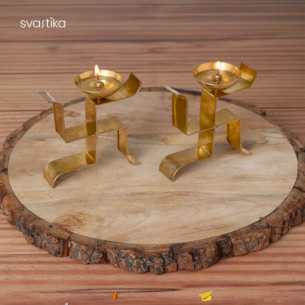 Brass Swastika Symbol Diyas (Set of 2)