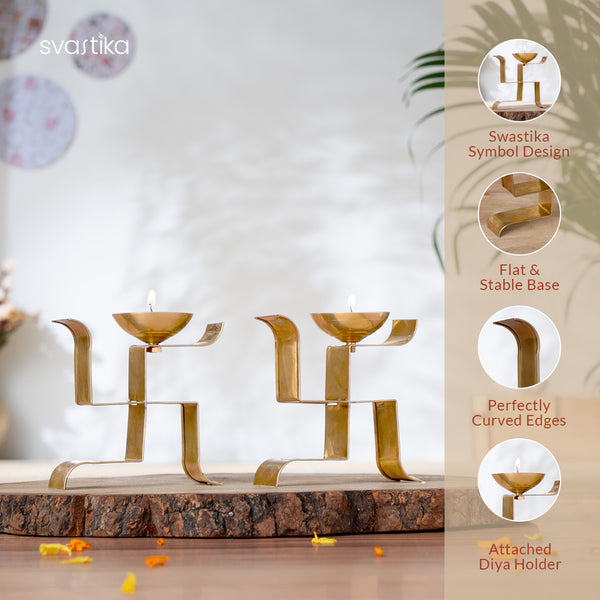 Vertical Swastika Symbol Diyas (Set of 2)