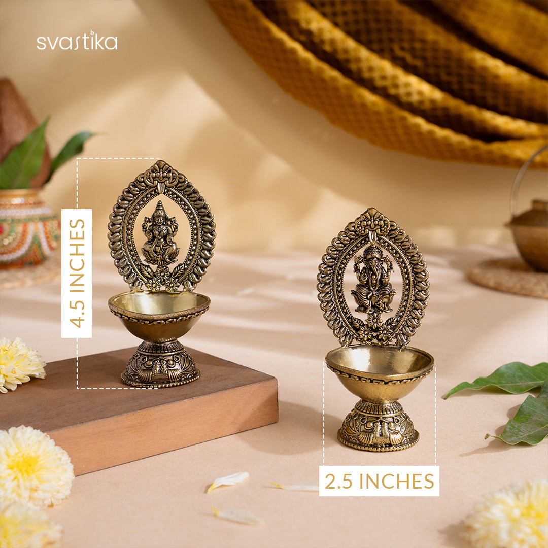 Brass Lakshmi Ganesh Diya Set (4.5 Inch)