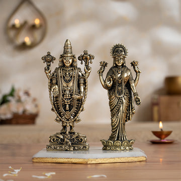 Brass Lord Balaji and Mata Lakshmi For Pooja Room - 6 Inch