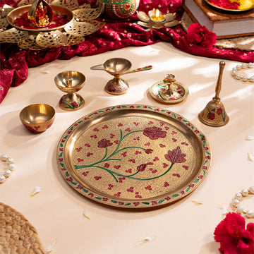 Brass Floral Meenakari Pooja Thali (10 Inch)