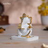White & Gold Mukut Ganesh statue For Car Dashboard 