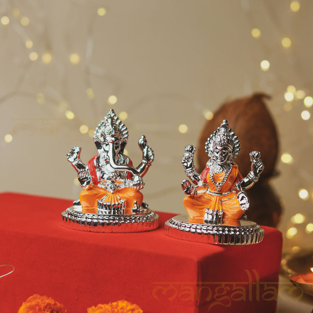 Ganesh Lakshmi Murti Set - Silver Plated (2.7 Inch)