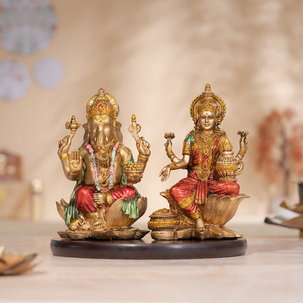 Antique Ganesh Lakshmi Murti Pair (7 Inch)