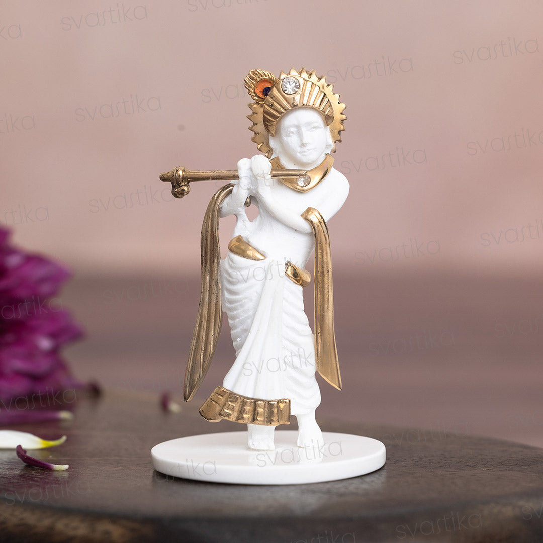 Krishna Idol for Car Dashboard - Gold Plated (2.5 Inch)