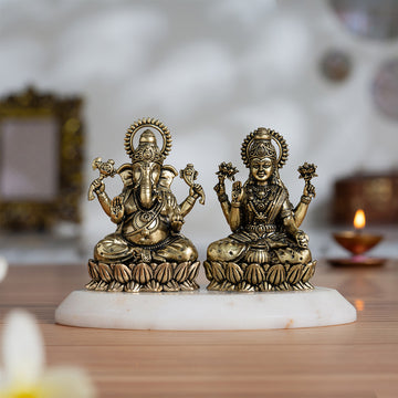 Brass Lakshmi Ganesh Murti On Lotus (3 Inch)