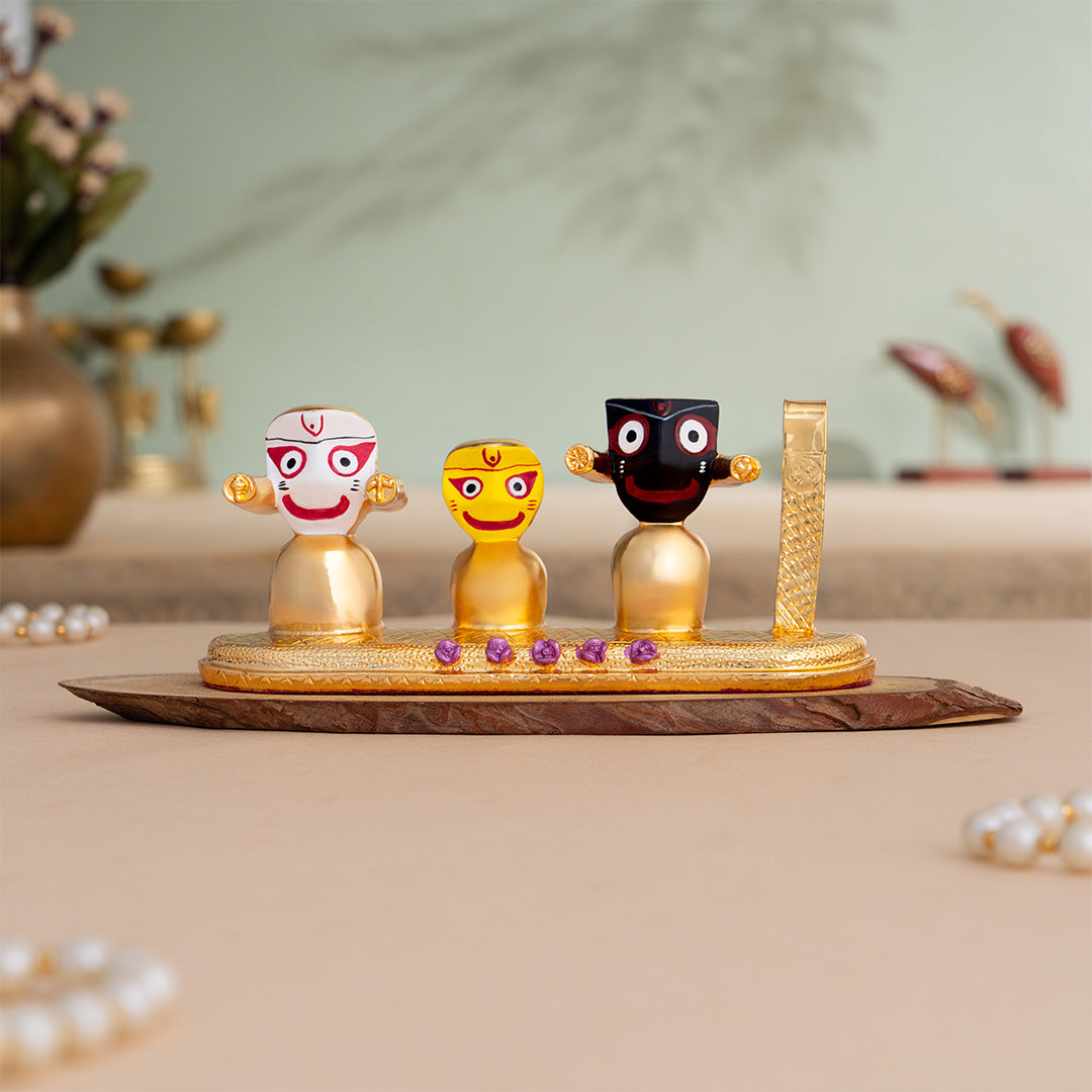 Lord Jagannath, Subhadra, Balabhadra Murti Set - Gold Plated 