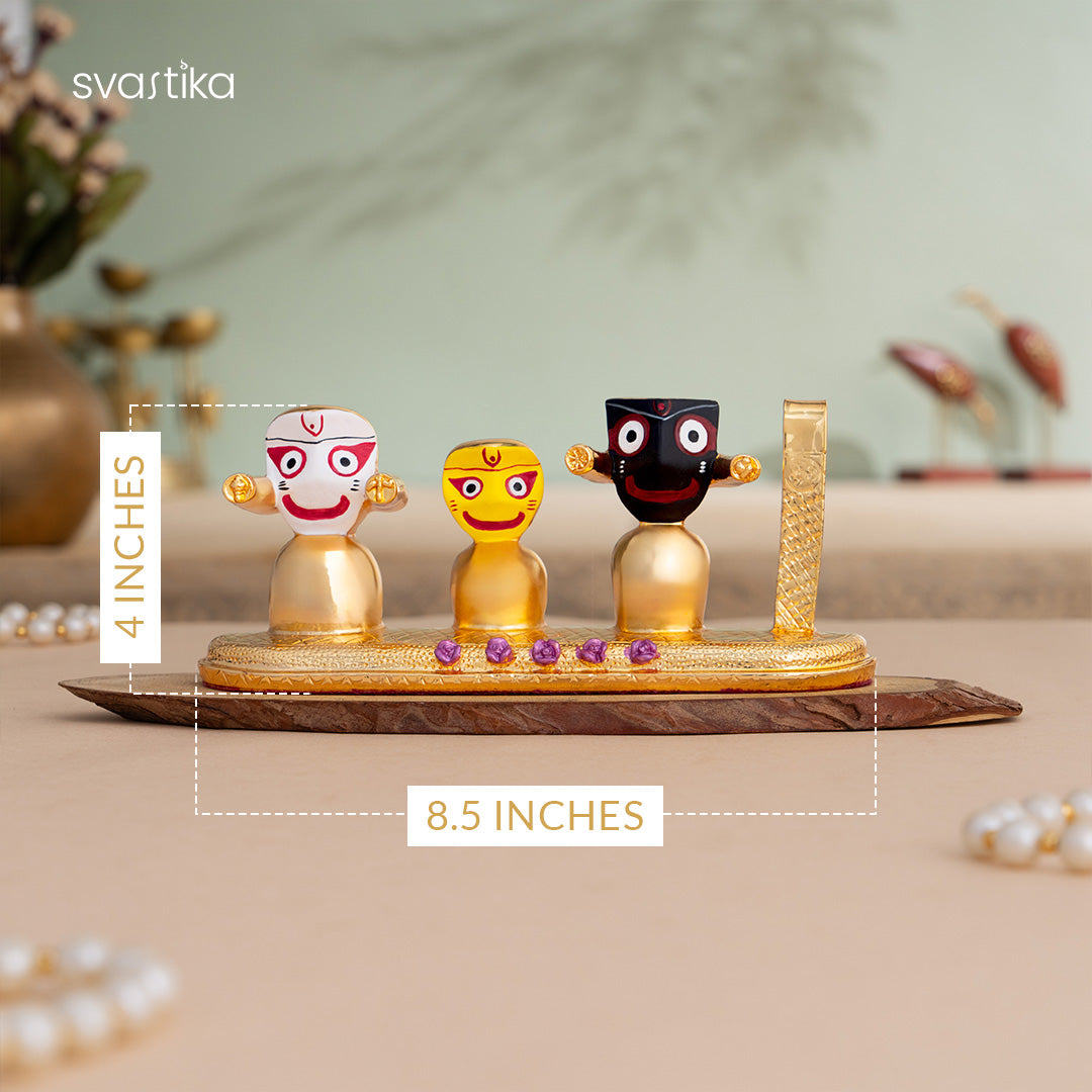 Lord Jagannath, Subhadra, Balabhadra Murti Set - Gold Plated 