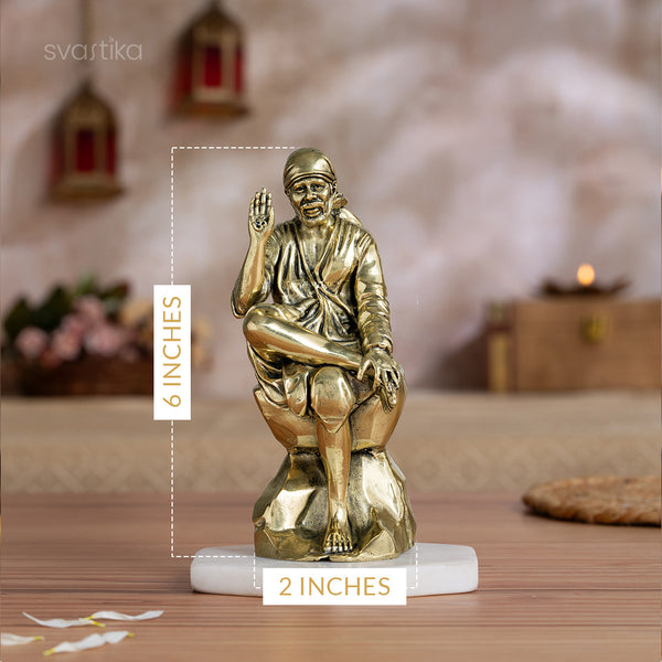 Brass Shirdi Sai Baba Murti for Home (6 Inch)