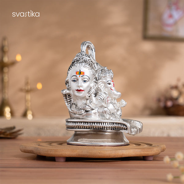 silver plated Shiv Parvati Ganesh Murti 