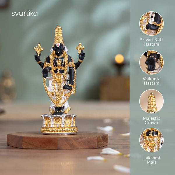 Tirupati Balaji (Venkateswara) Idol - Gold & Silver Plated 