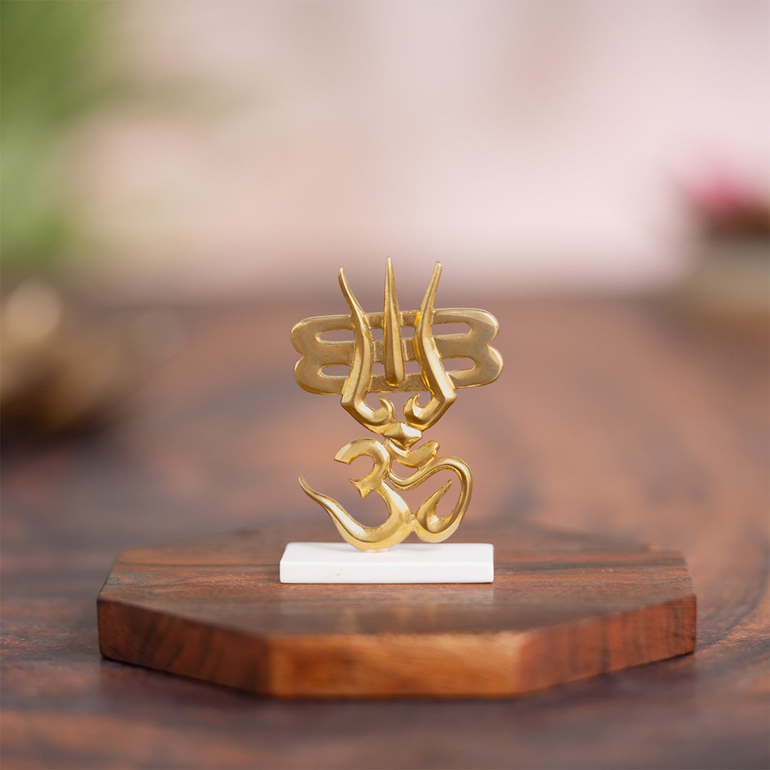 Trishul & OM for Car Dashboard - Gold Plated (2.5 Inch)