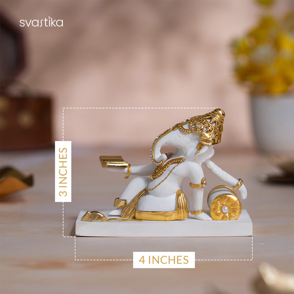 White & Gold Ganesha Reading murti 