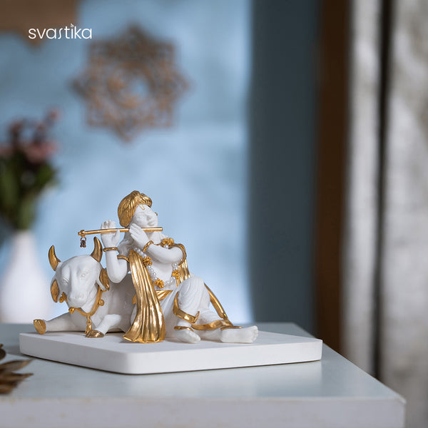 Lord Krishna With Cow Idol 