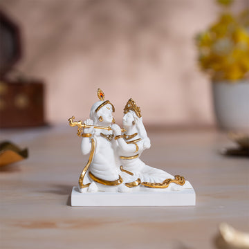 Luxurious White & Gold Radha Krishna Murti