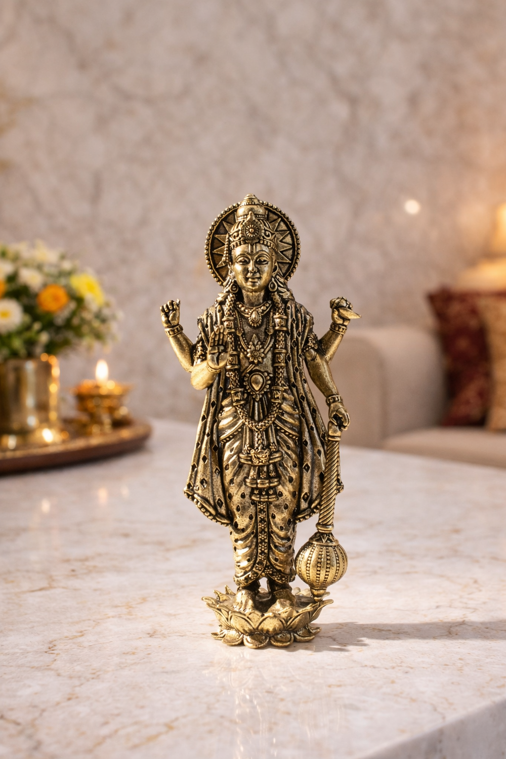 Lord Vishnu Standing Brass Idol 5" | Hindu God Statue for Puja & Temple Decor