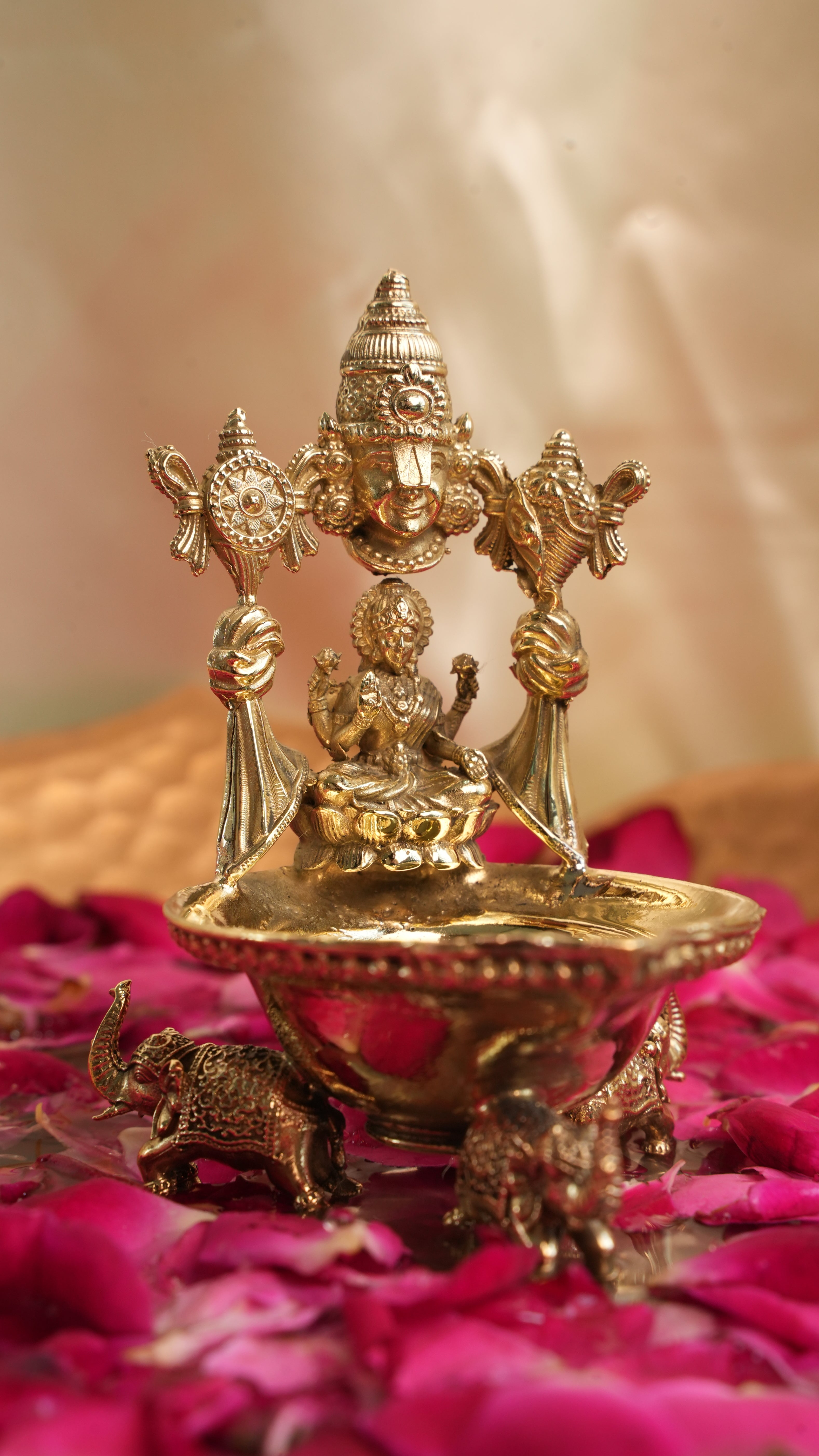 Brass Tirupati Balaji Lakshmi Diya on Elephant Base