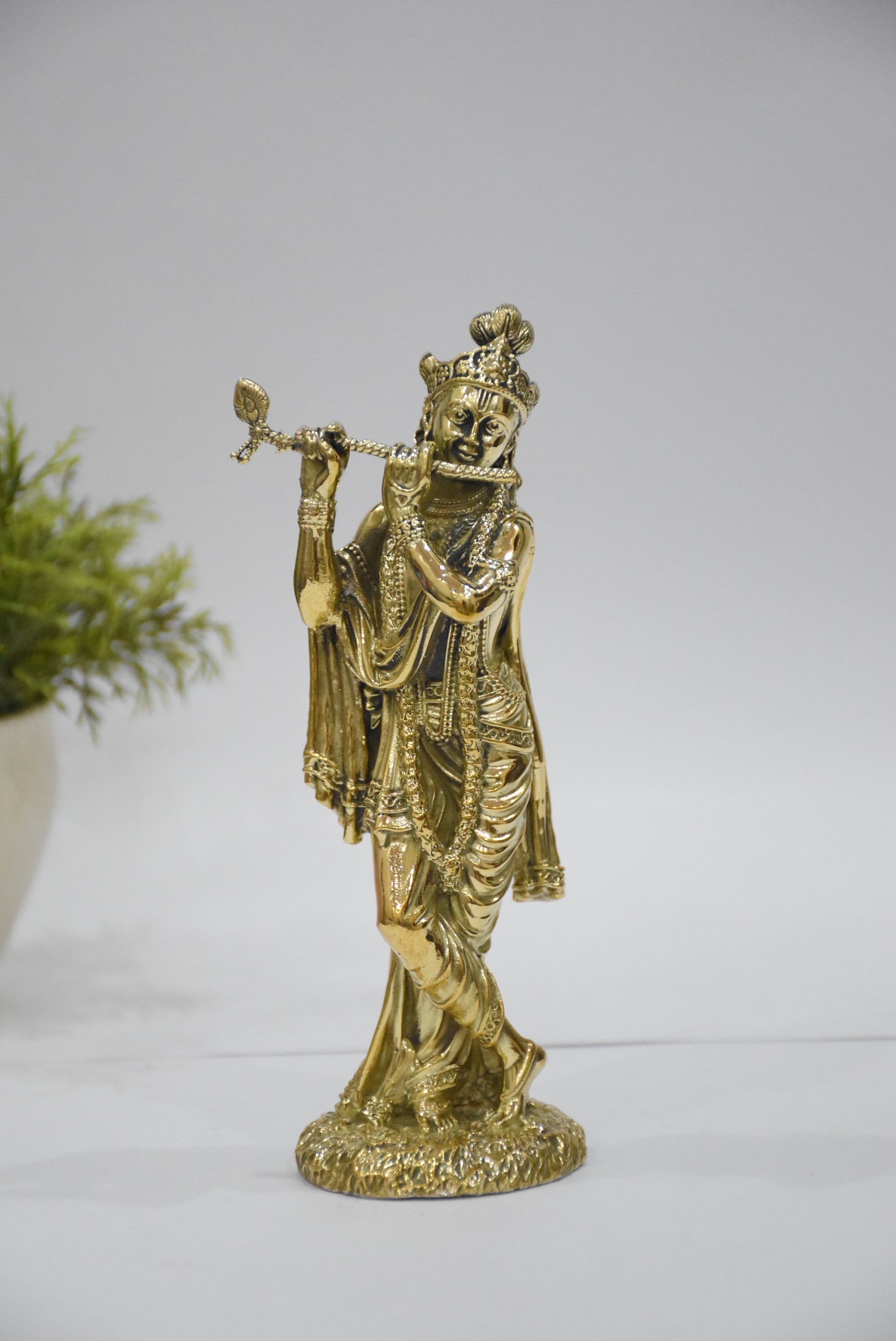 Lord Krishna Playing Flute Brass Murti | Divine Sculpture of the Supreme Love