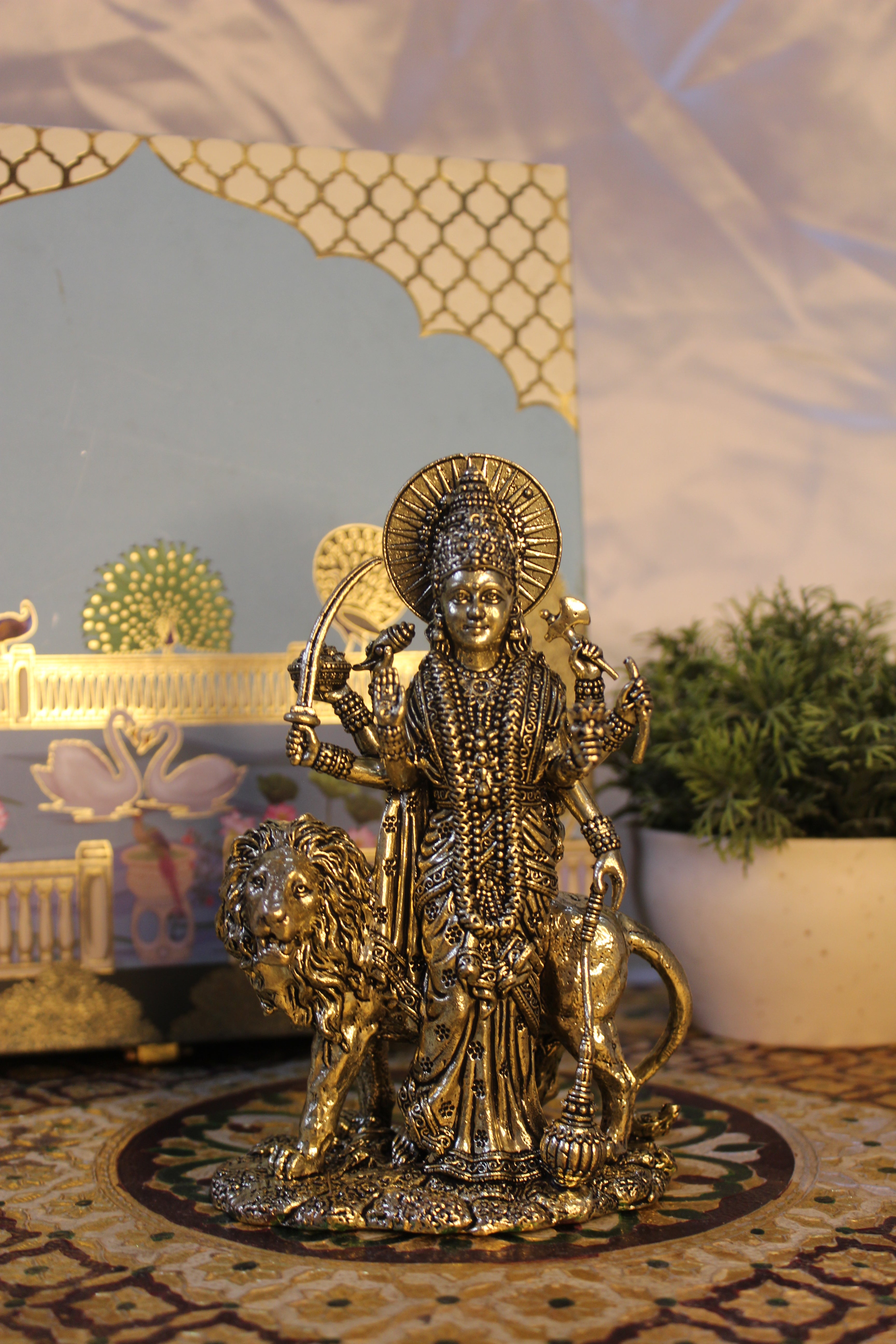 Brass Goddess Durga Standing with Lion | Mahishasur Mardini Idol