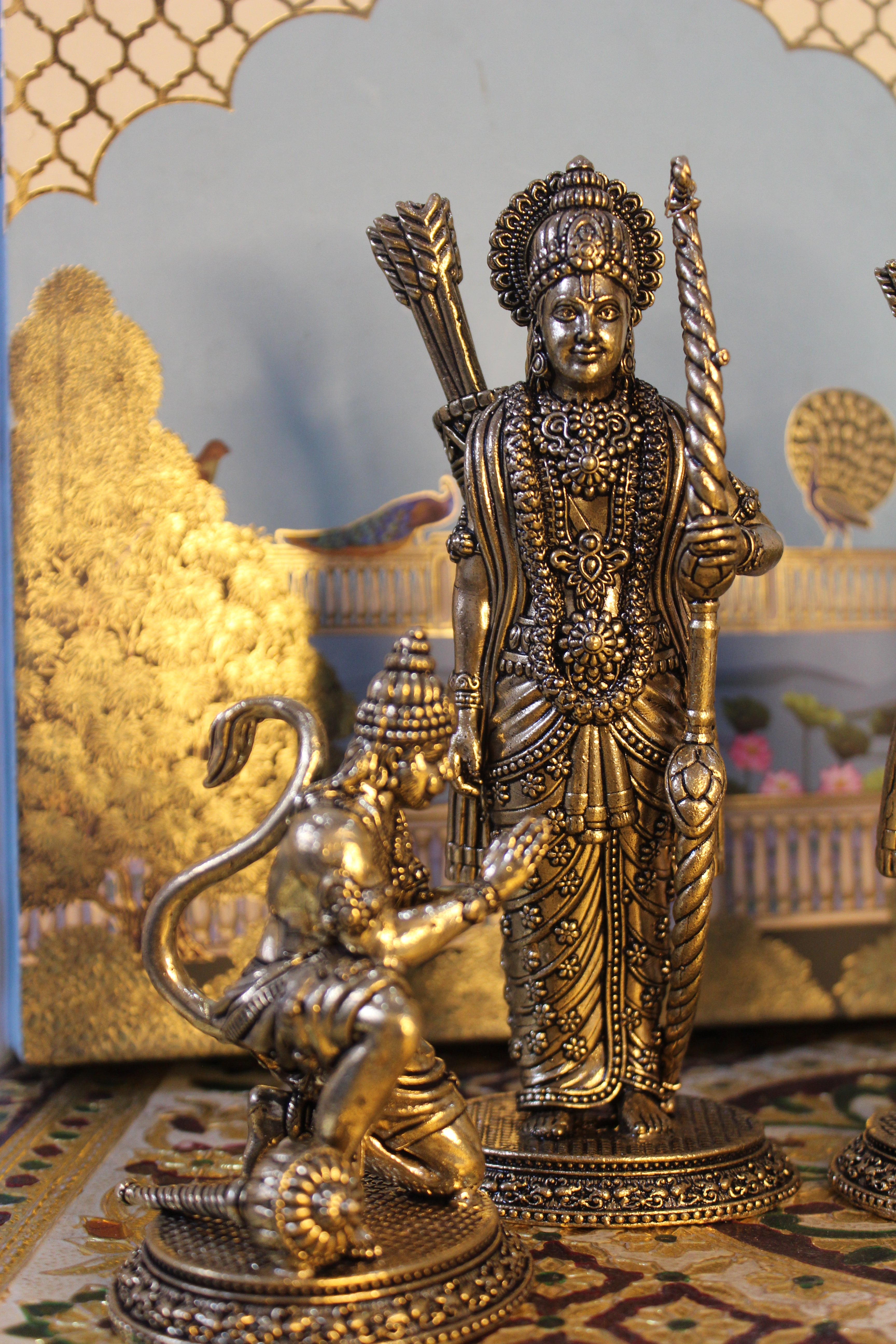 Brass Ram Darbar Idol Set (Ram, Sita, Lakshman, and Hanuman) – Antique 7 Inch | Sacred Ensemble of Devotion