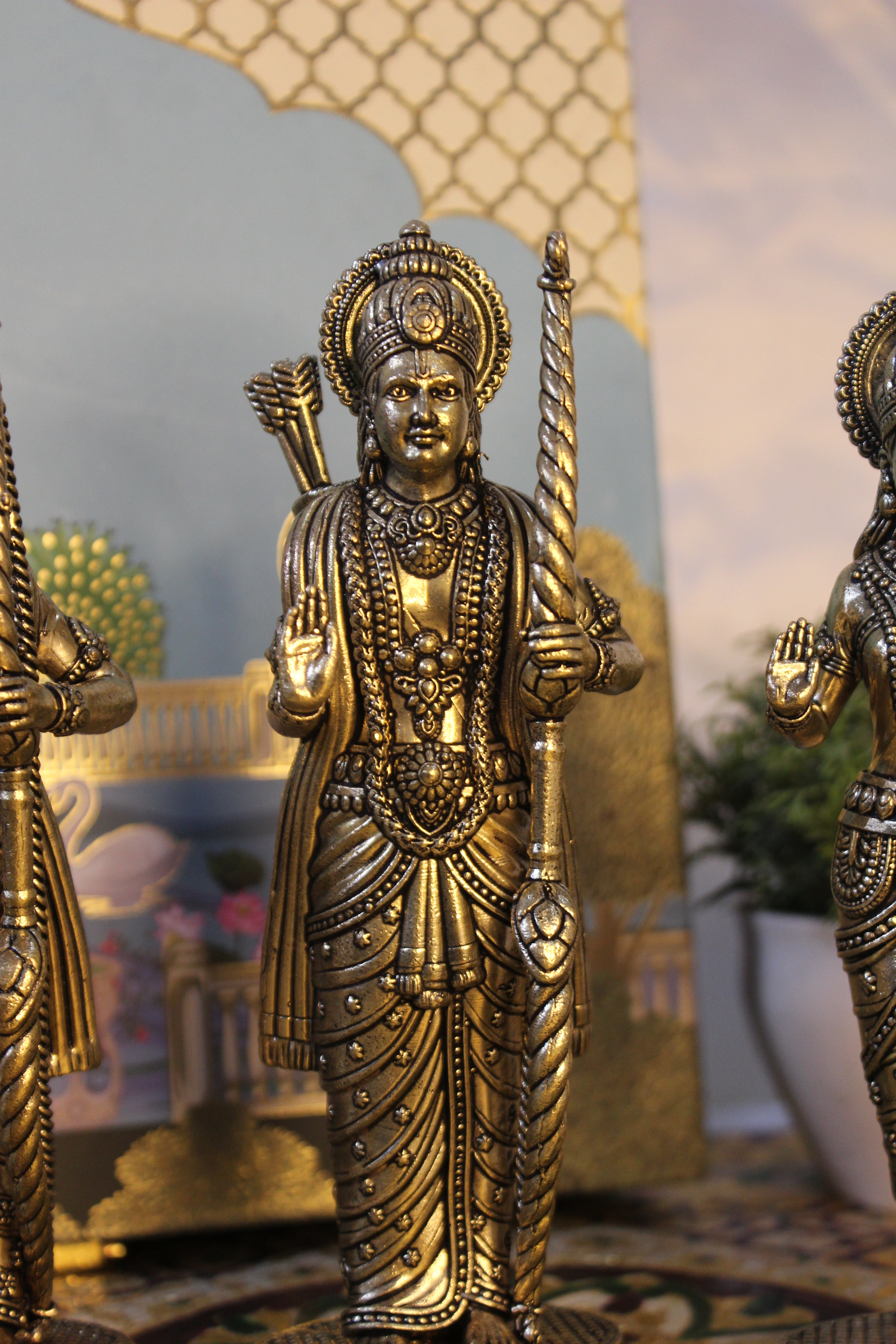 Brass Ram Darbar Idol Set (Ram, Sita, Lakshman, and Hanuman) – Antique 7 Inch | Sacred Ensemble of Devotion