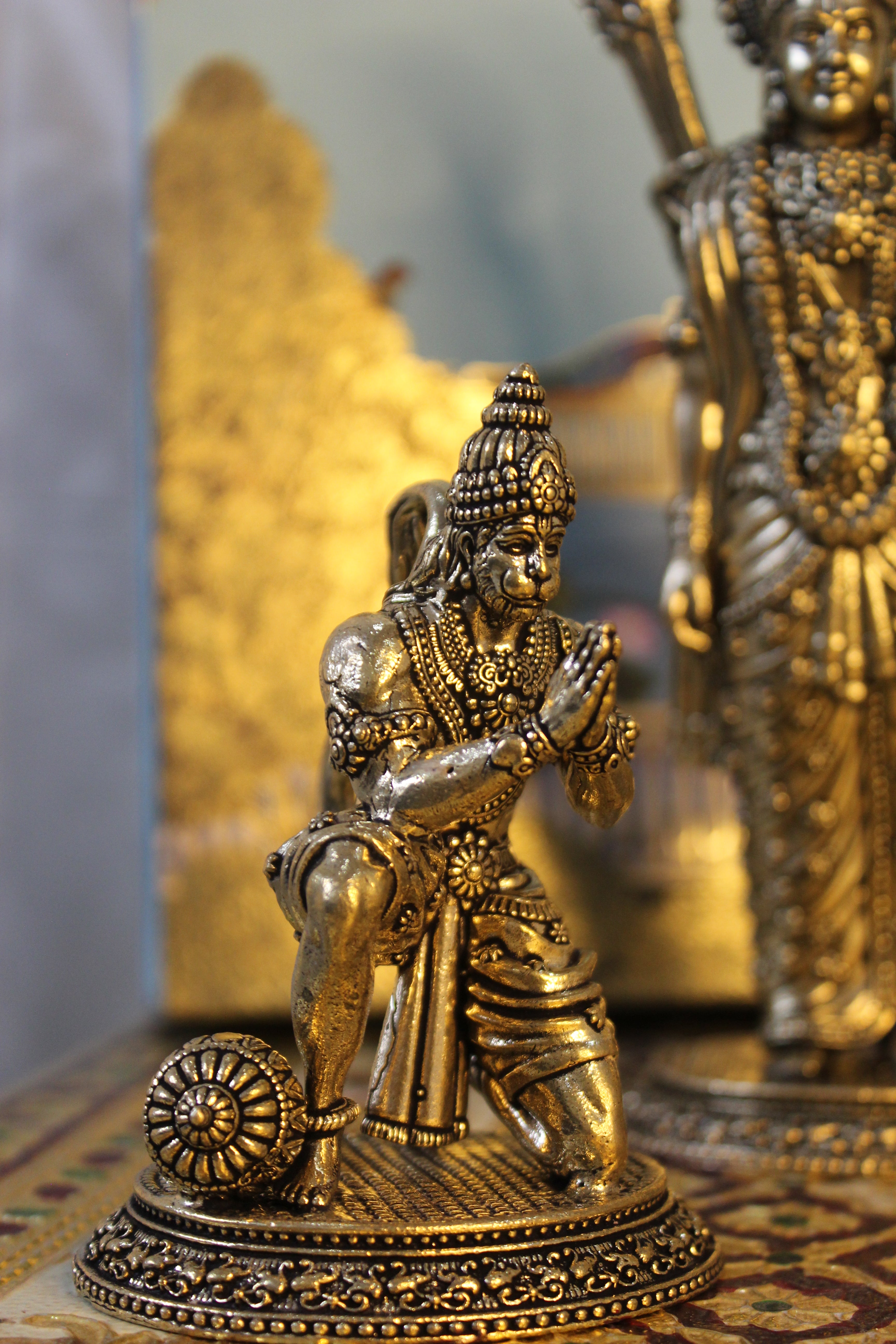 Brass Ram Darbar Idol Set (Ram, Sita, Lakshman, and Hanuman) – Antique 7 Inch | Sacred Ensemble of Devotion