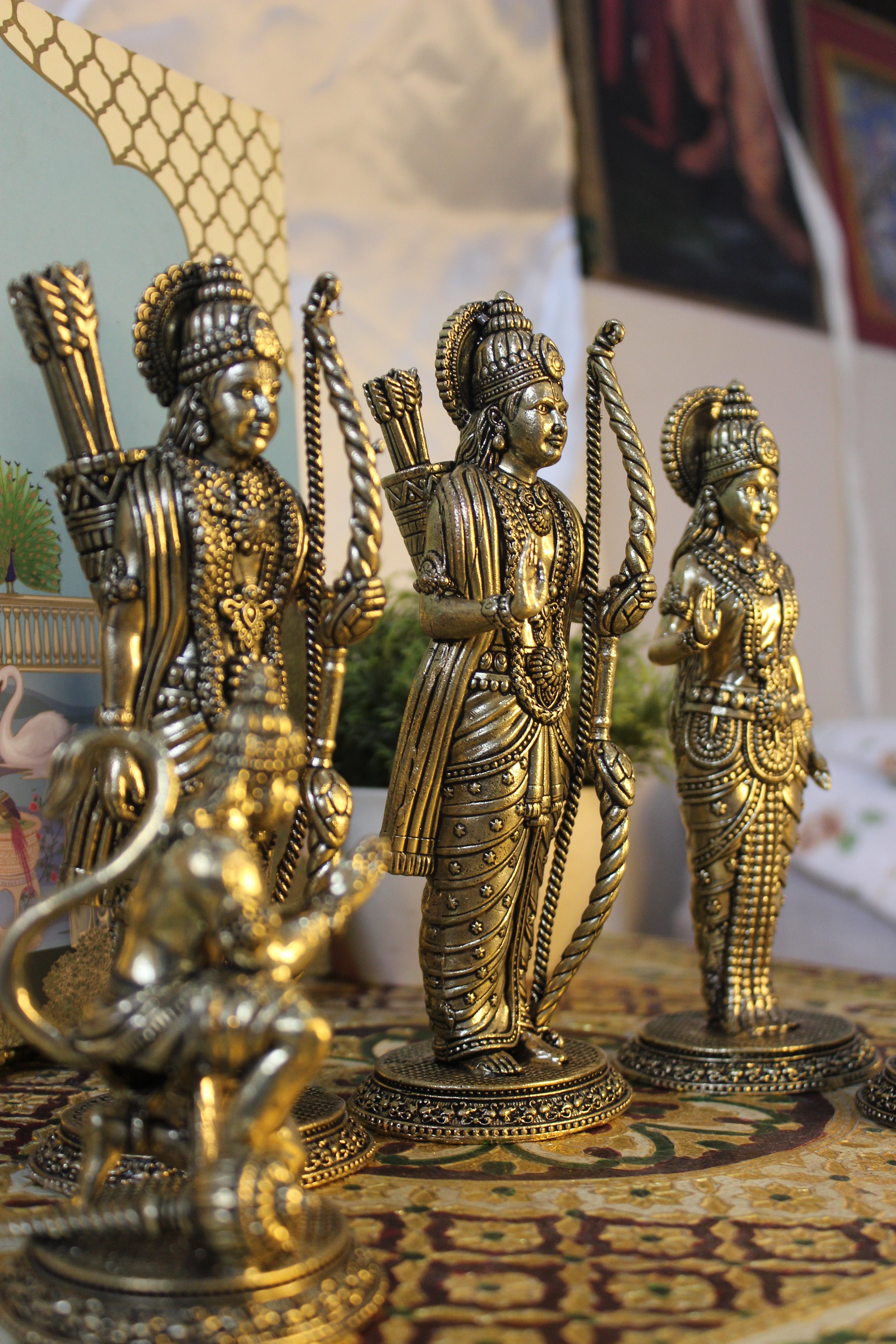 Brass Ram Darbar Idol Set (Ram, Sita, Lakshman, and Hanuman) – Antique 7 Inch | Sacred Ensemble of Devotion
