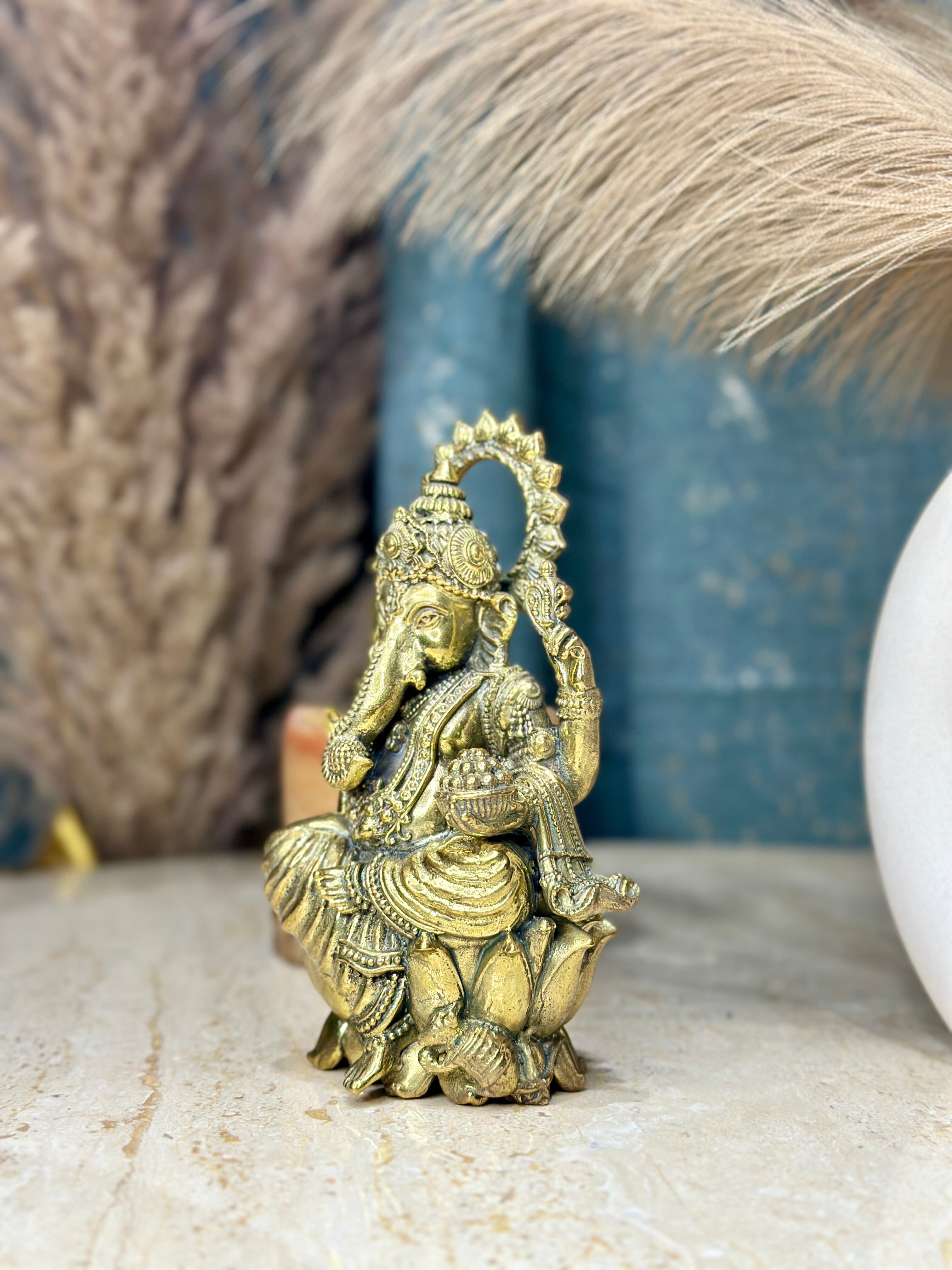 Lord Ganesha Brass Murti Sitting on Kamal | Lotus Brass Idol for Blessings & Prosperity