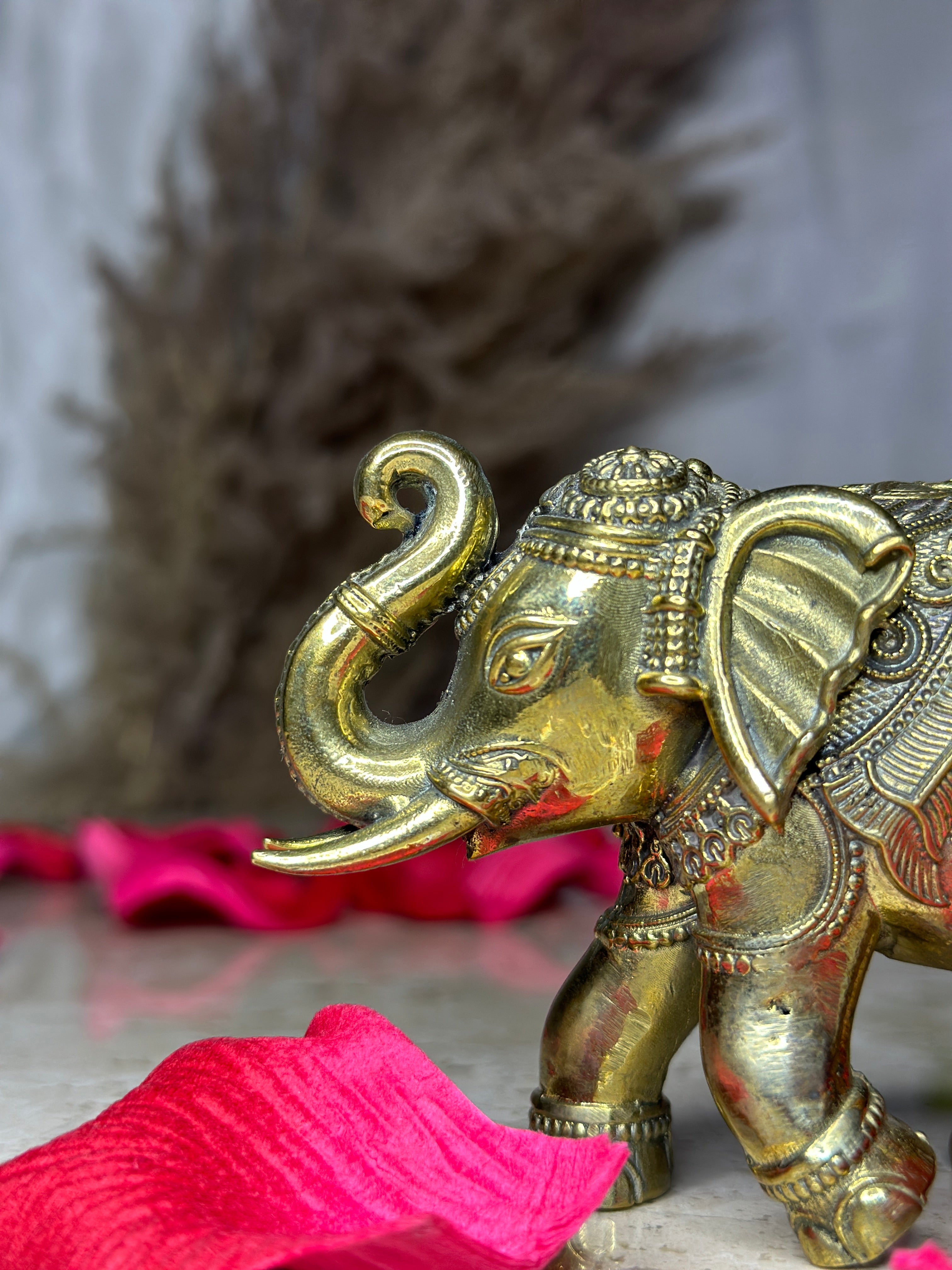 Brass Vastu Elephant Murti Pair | Trunk Up Idol for Good Luck, Prosperity & Strength