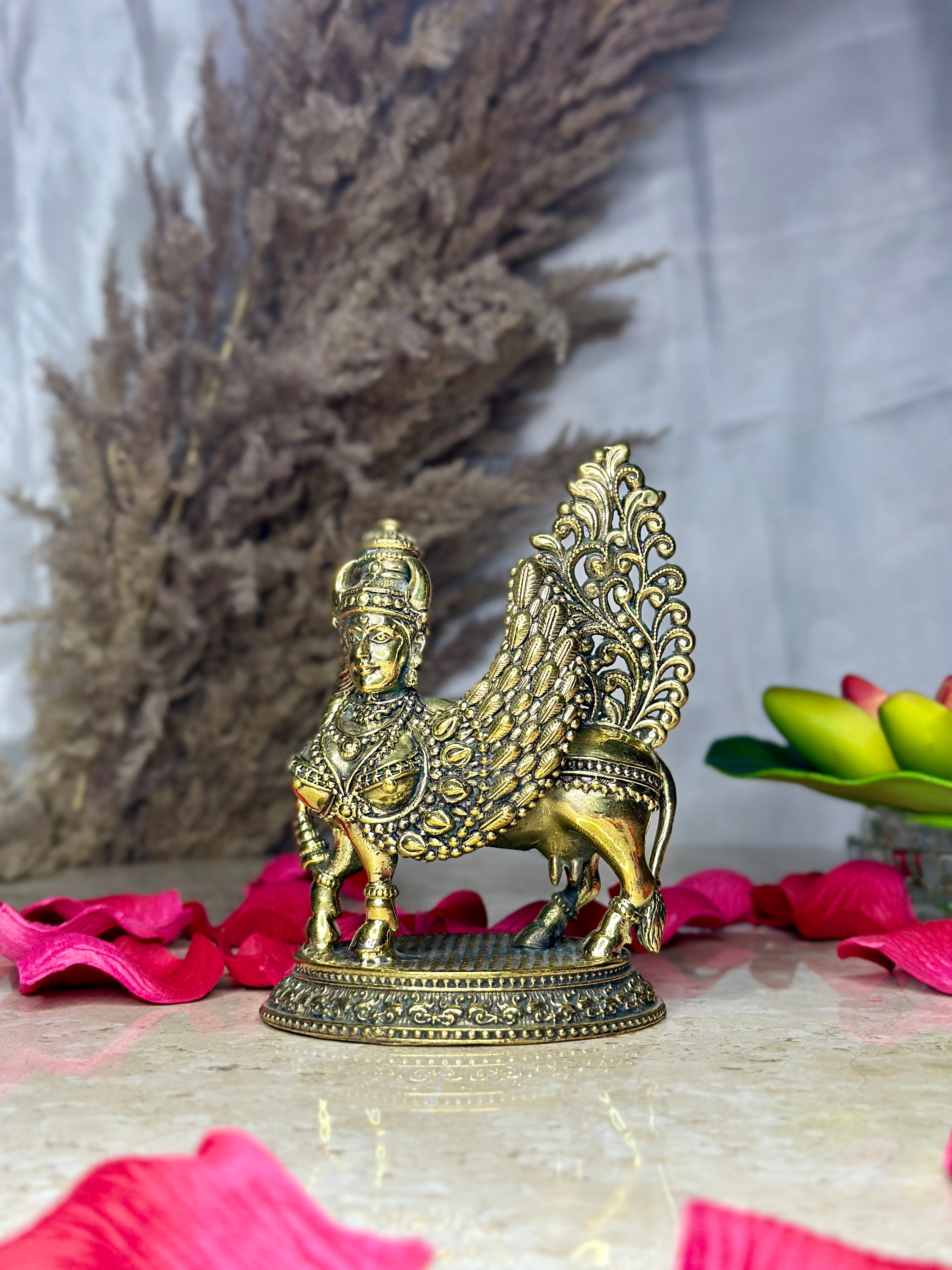 Brass Kamdhenu Cow Murti with Goddess (Human) Face | Divine Wish-Fulfilling Sacred Idol