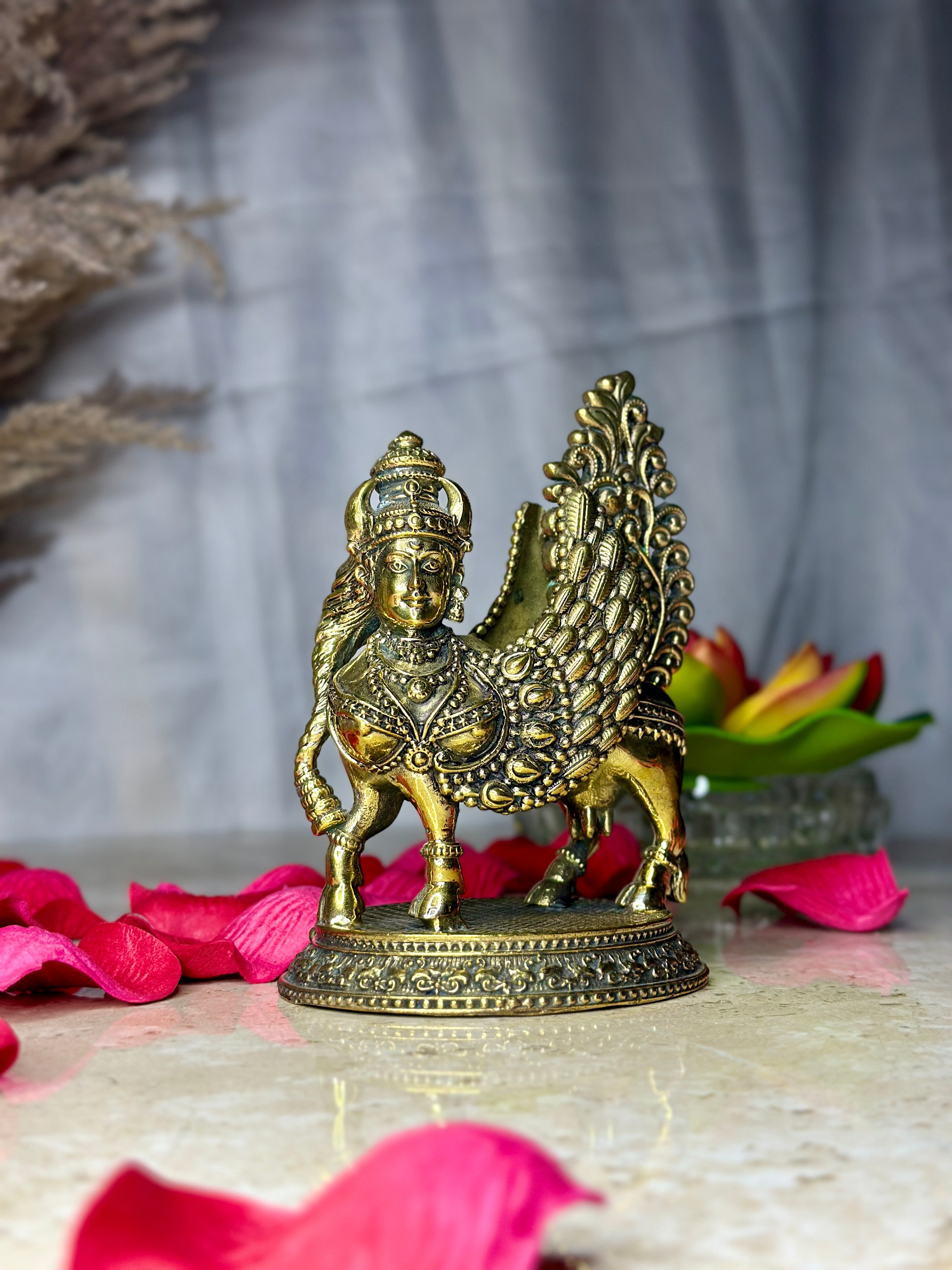 Brass Kamdhenu Cow Murti with Goddess (Human) Face | Divine Wish-Fulfilling Sacred Idol