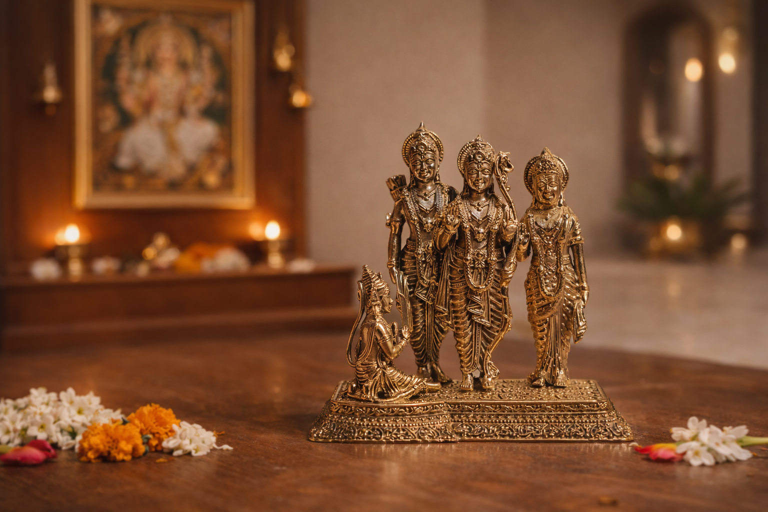 Brass Ram Darbar – 3.75 Inch | Divine Sculpture of Ram, Sita, Lakshman & Hanuman