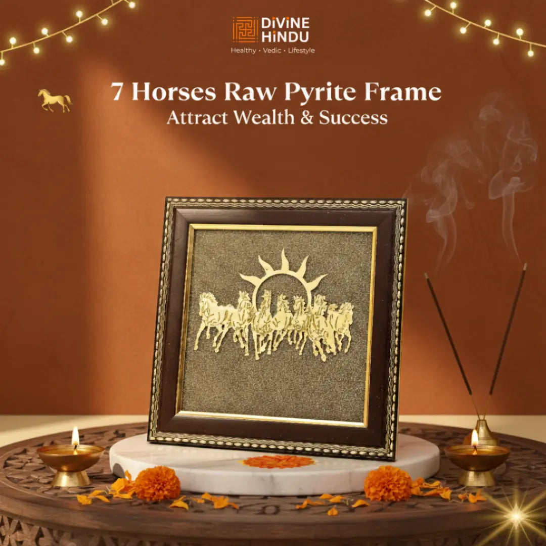 7 Horses Raw Pyrite Frame to Attract Wealth & Success