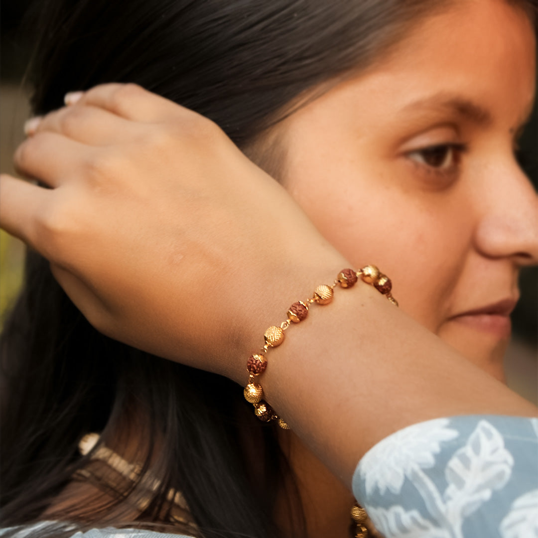 Gold Plated Rudraksha Unisex Bracelet