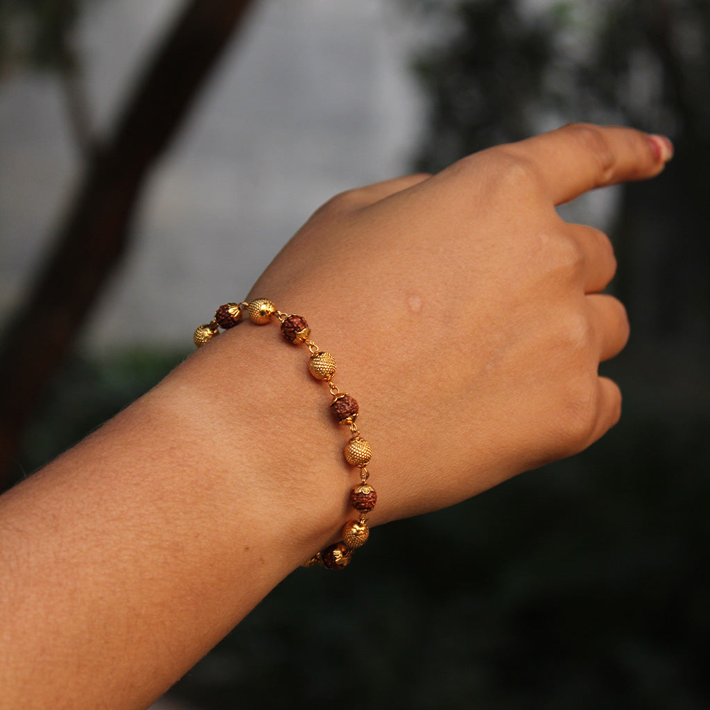 Gold Plated Rudraksha Unisex Bracelet