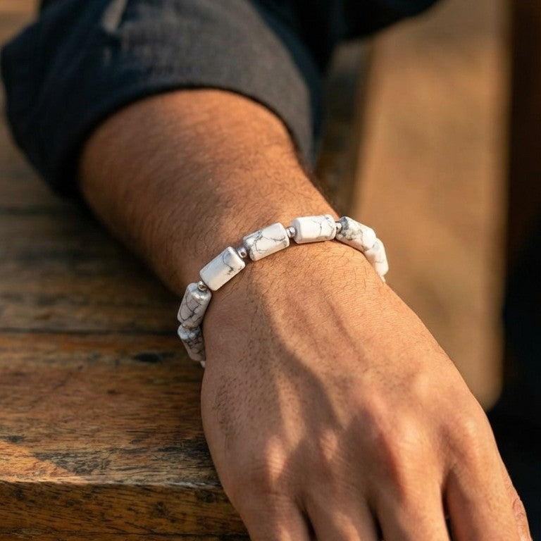 Howlite Rectangular Stone Bracelet