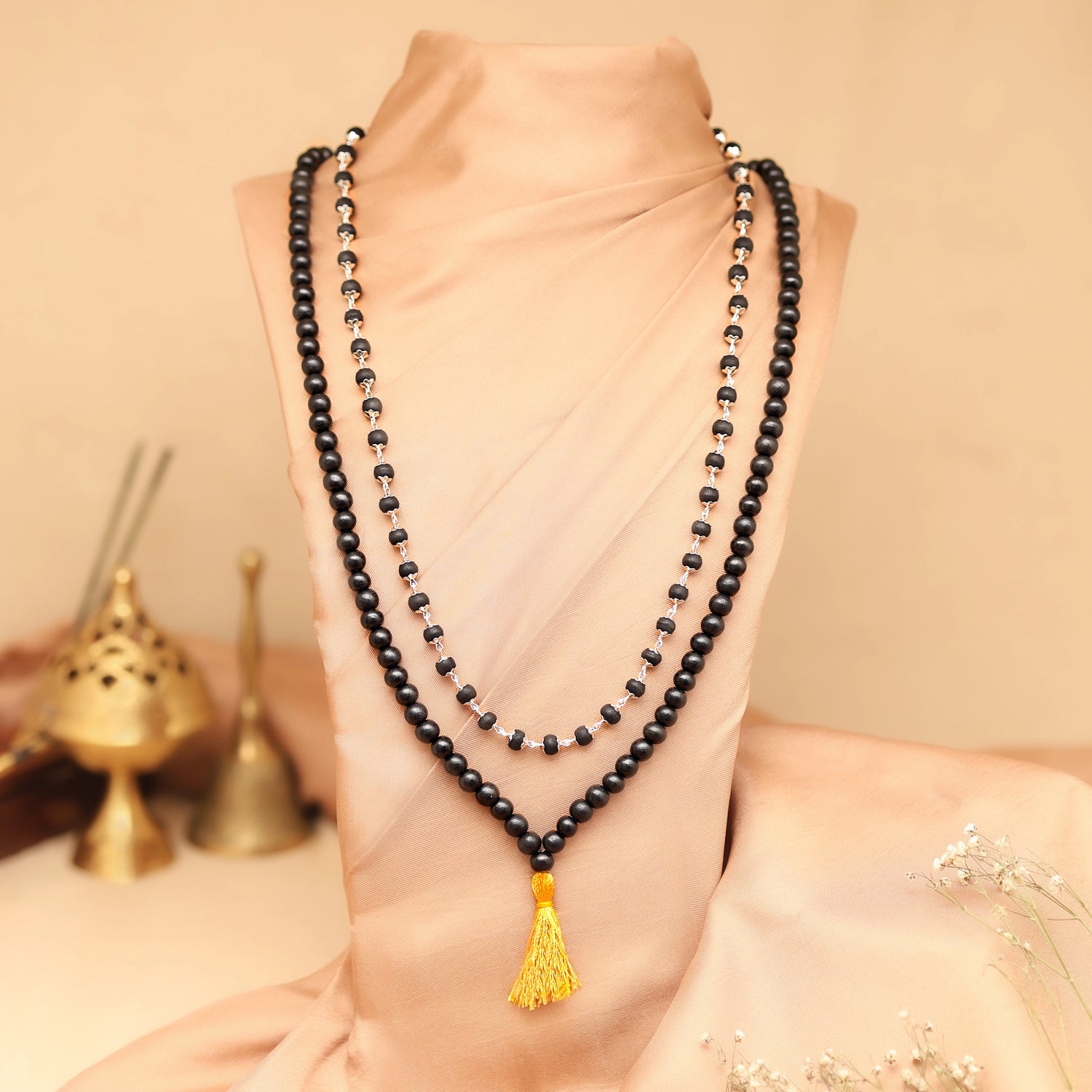 Original Karungali Malai 108-Beads & Karungali Malai Silver cap Combo with Govt. Certification