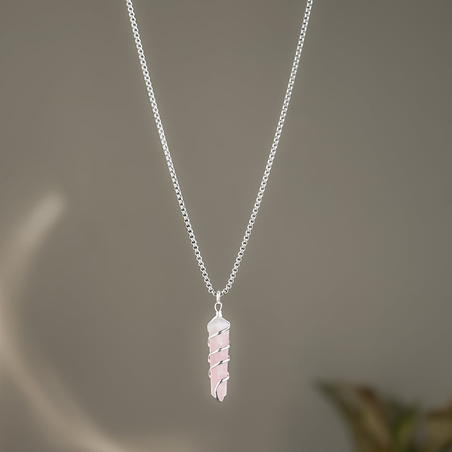 Rose Quartz Stone Locket with Chain