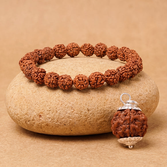 5 Mukhi Rudraksha Bracelet and Bead for Peace and Balance combo