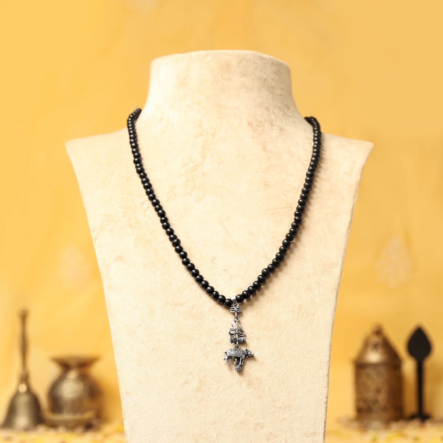 Original Karungali Malai with Shiv Trishul & Nandi Pendant