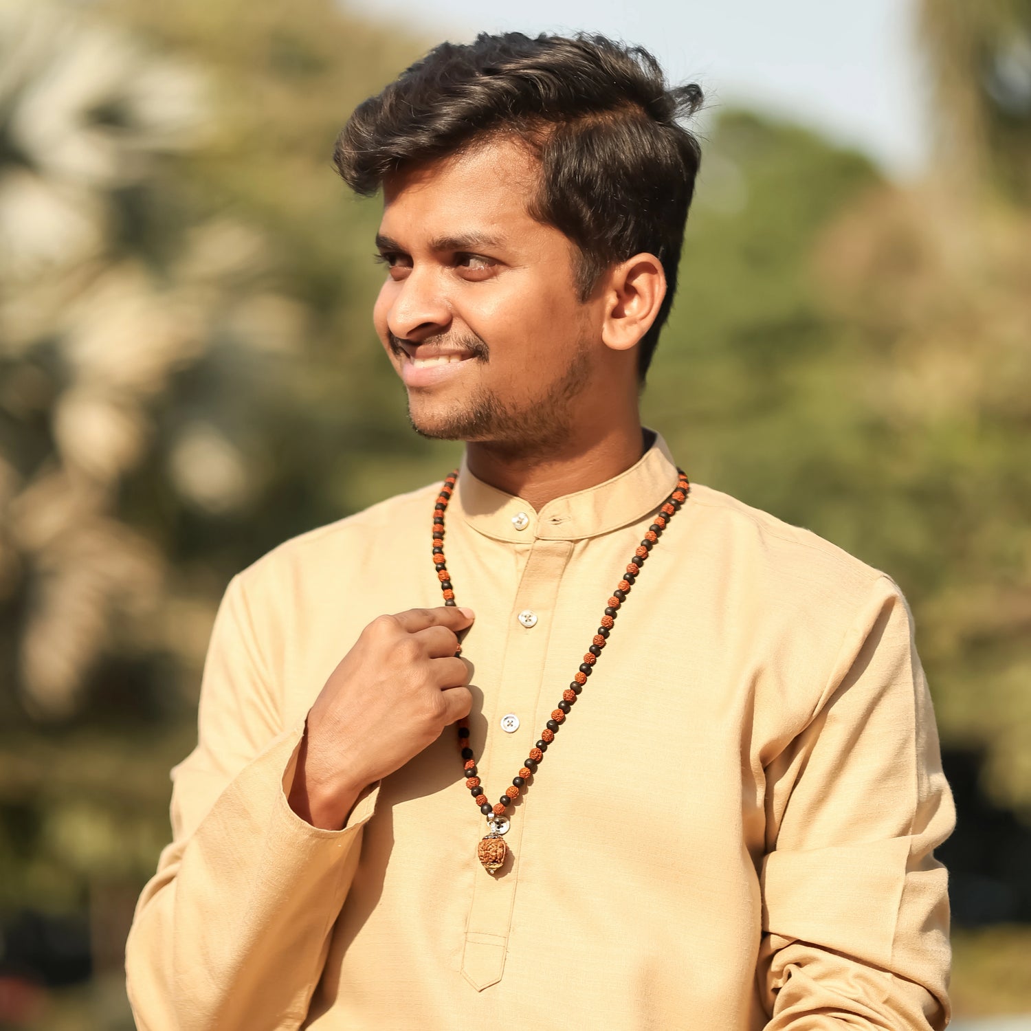 Divine Karungali & Rudraksha Mala with Sacred Mukhi Rudraksha