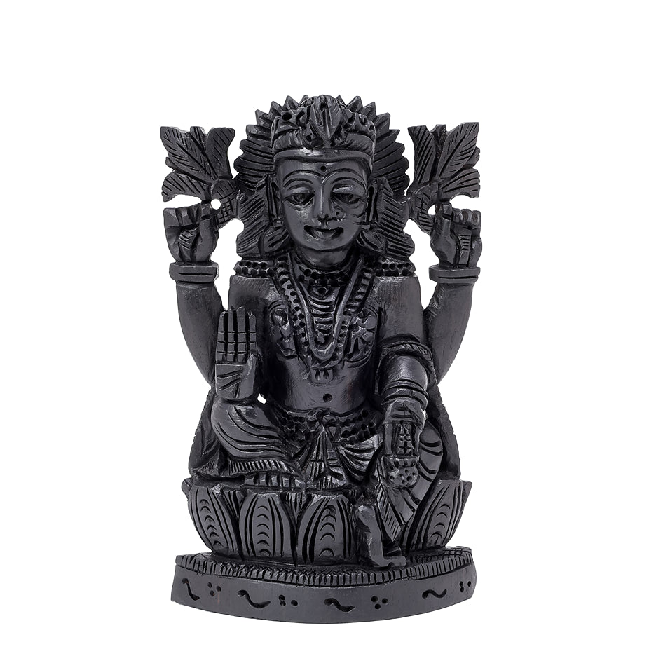 Divine Hindu Lakshmi Ji Karungali Idol on Lotus Base