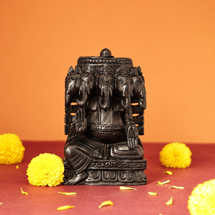 Divine Hindu Lord Panchamukhi Ganesh Karungali Idol – Ebony Wood