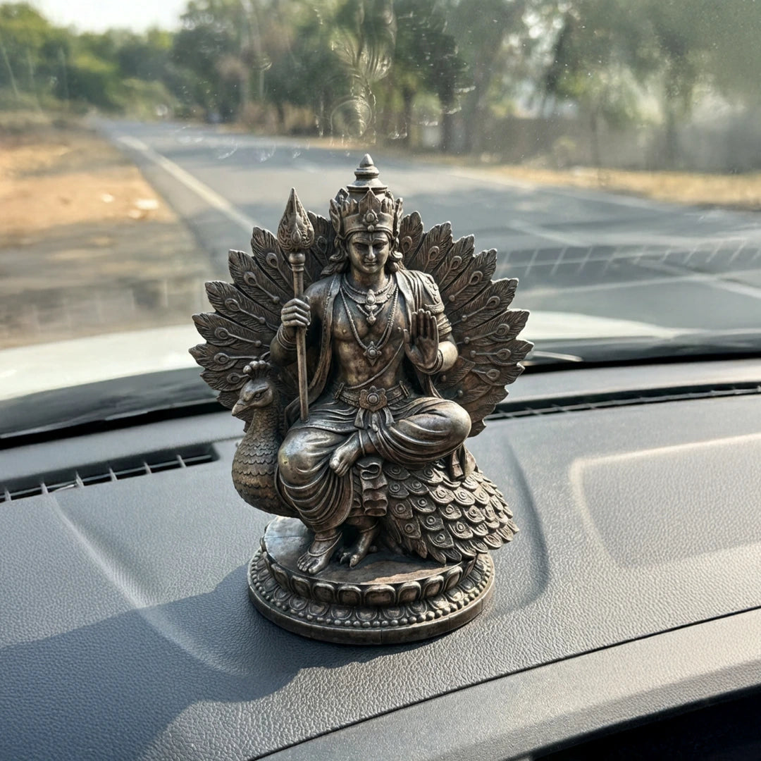 Murugan on Peacock Throne for Office, Car & Home