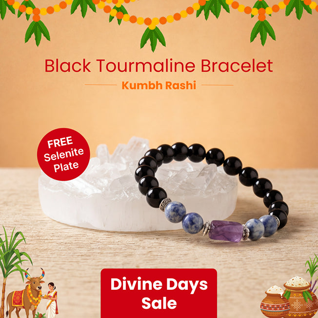 Aquarius (Kumbh Rashi) Stone Bracelet with FREE Raw Selenite Plate